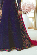 Blue Pakistani Georgette Anarkali Gown For Wedding Festival Embroidery Work - hem and footwear detail