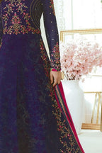 Blue Pakistani Georgette Anarkali Gown For Wedding Festival Embroidery Work - detail view
