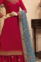 Red Pakistani Satin Georgette Salwar Kameez For Wedding Festival Embroidery Work - detail view