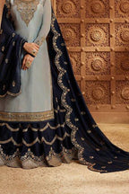 Light Gray Pakistani Satin Georgette Salwar Kameez For Wedding Festival Embroidery Work - hem and footwear detail