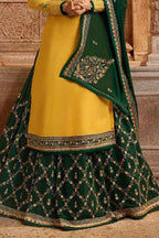 Yellow Pakistani Satin Georgette Salwar Kameez For Wedding Festival Embroidery Work - hem and footwear detail