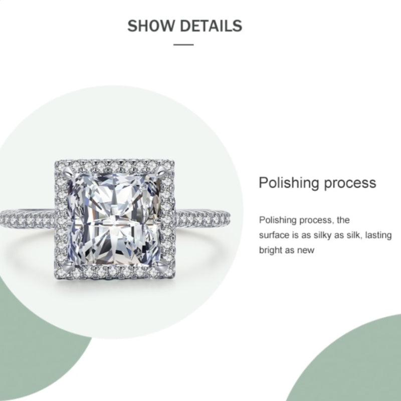 Luxury Princess Square Clear CZ Rings For Women - Classic 925 Sterling Silver Romantic Wedding Accessories Jewelry