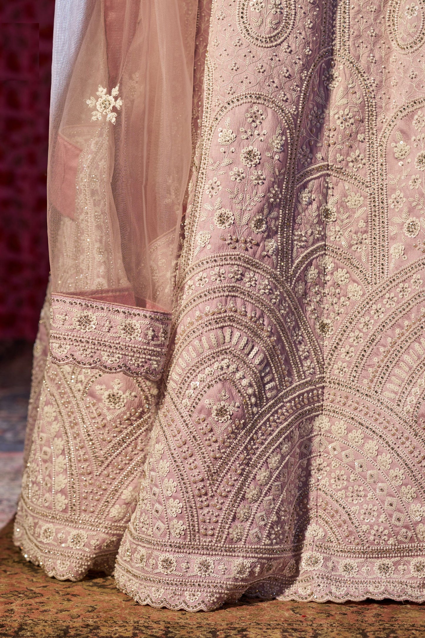 Light Pink Silk Lehenga Choli For Indian Festival & Weddings - Sequence Embroidery Work, Thread Embroidery Work, CutDana Work