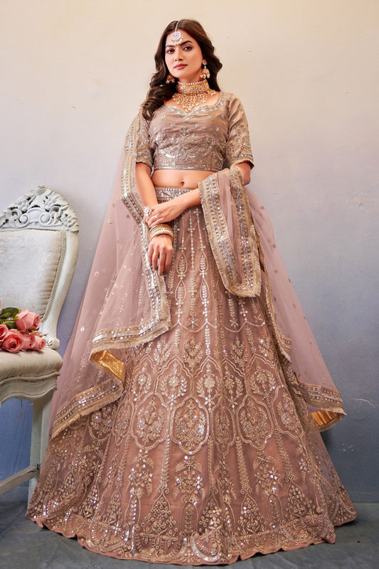 Tan Color Georgette Lehenga Choli For Indian Festivals & Weddings - Sequence Embroidery Work