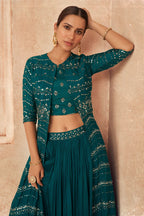 Teal Pakistani Georgette Anarkali Suits For Indian Festivals & Weddings - Embroidery Work