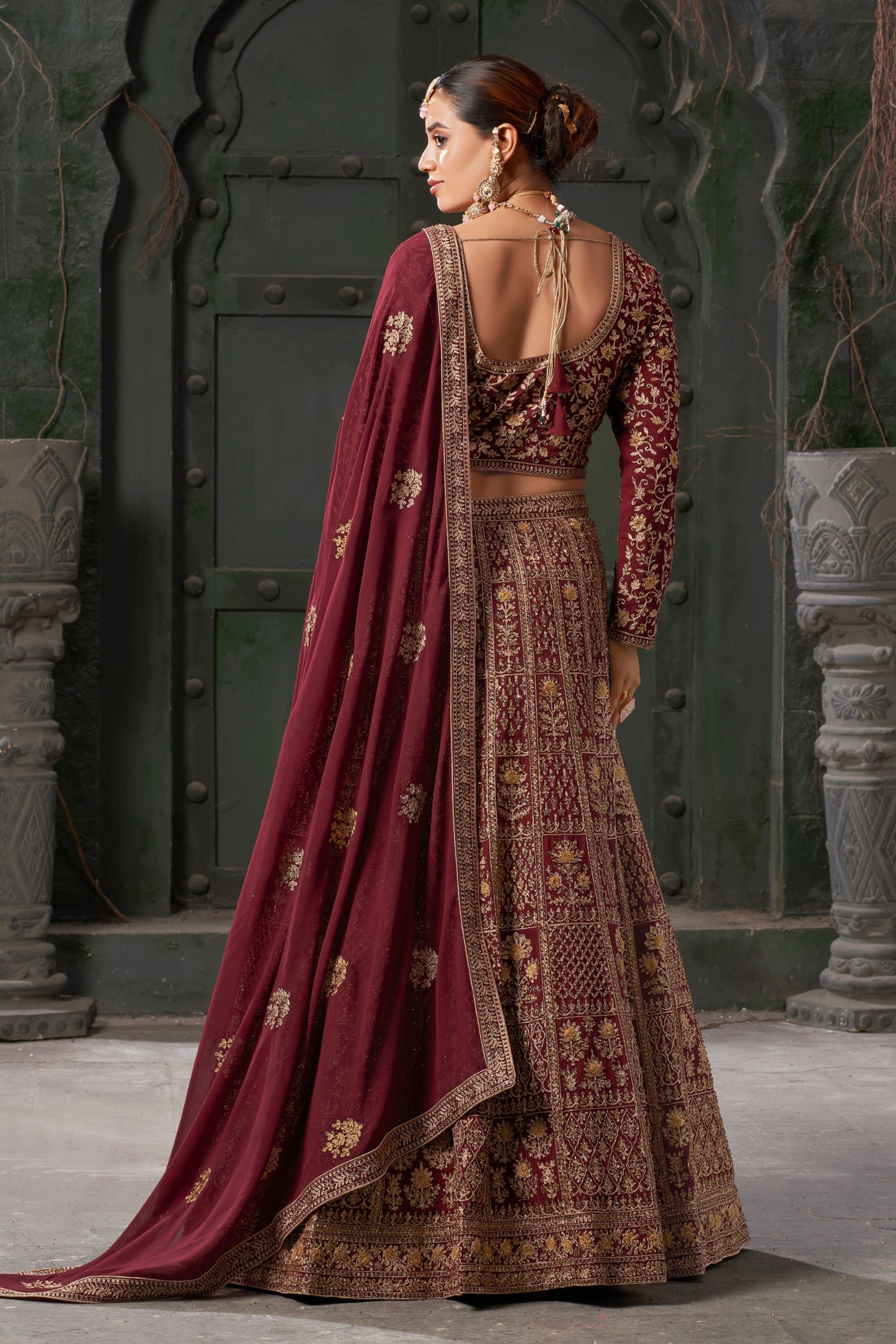 Brown Georgette Embroidered Lehenga Choli For Indian Festival & Pakistani Wedding - Embroidery Work, Zarkan Work, Codding Work