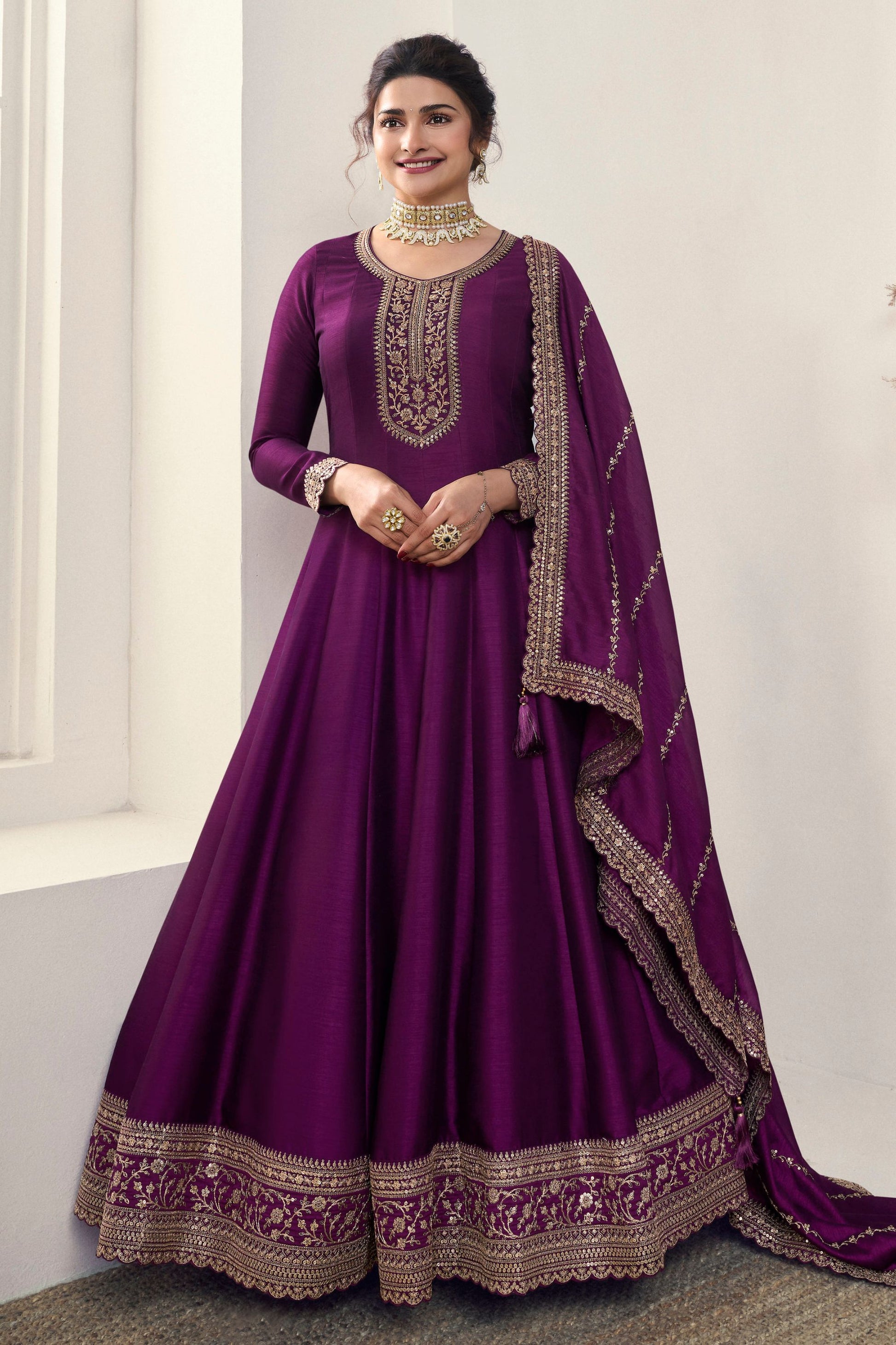 Purple Georgette Silk Anarkali Suit for Engagement Dresses For Female Embroidery Work