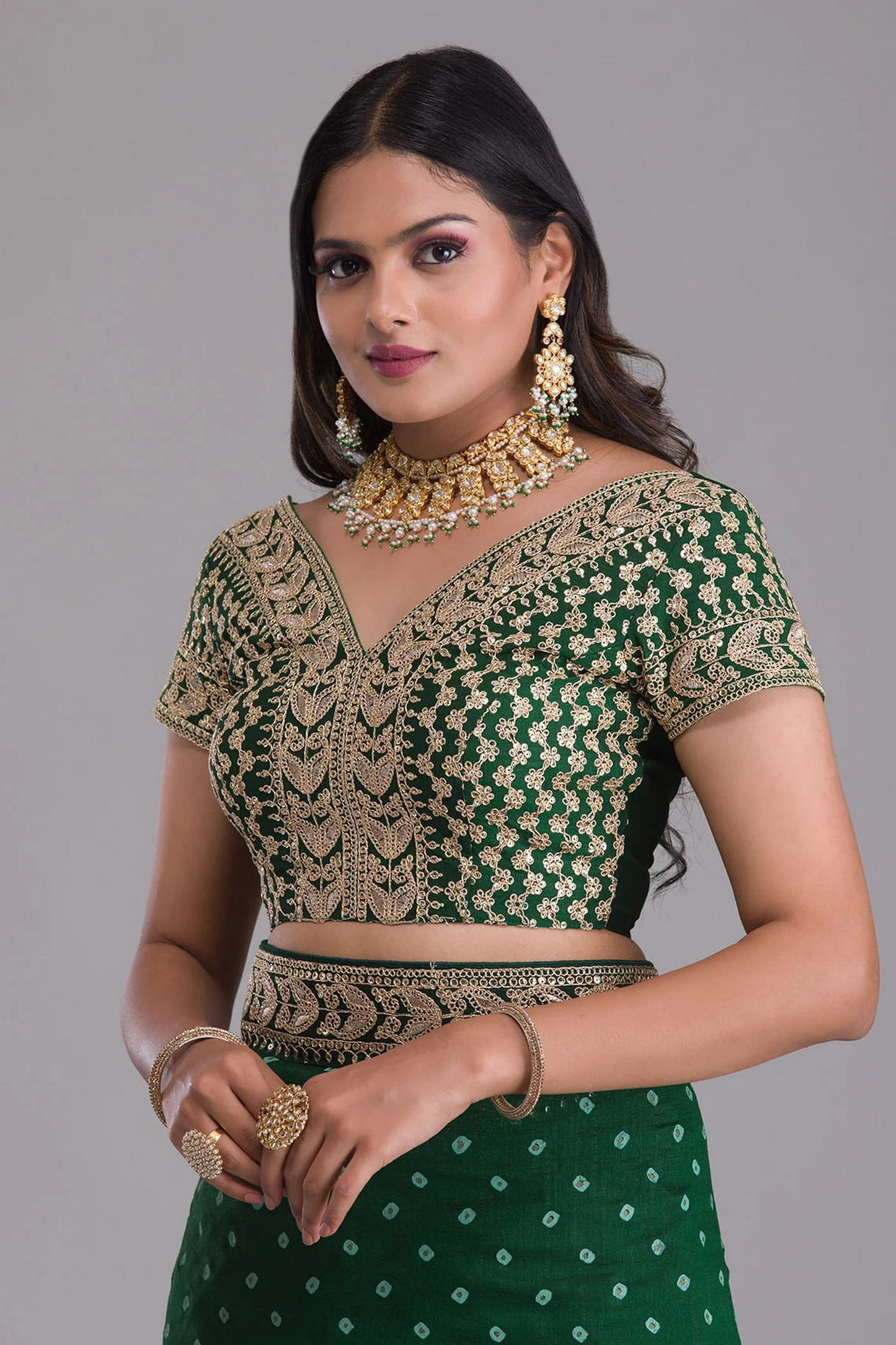 Green Indian Georgette Saree For Indian Festivals & Weddings - Sequence Embroidery Work, Dori Work