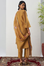 Mustard Crush Silk Straight Suit Kameez With Pant For Indian & Pakistani Wedding Festival - Embroidery Work