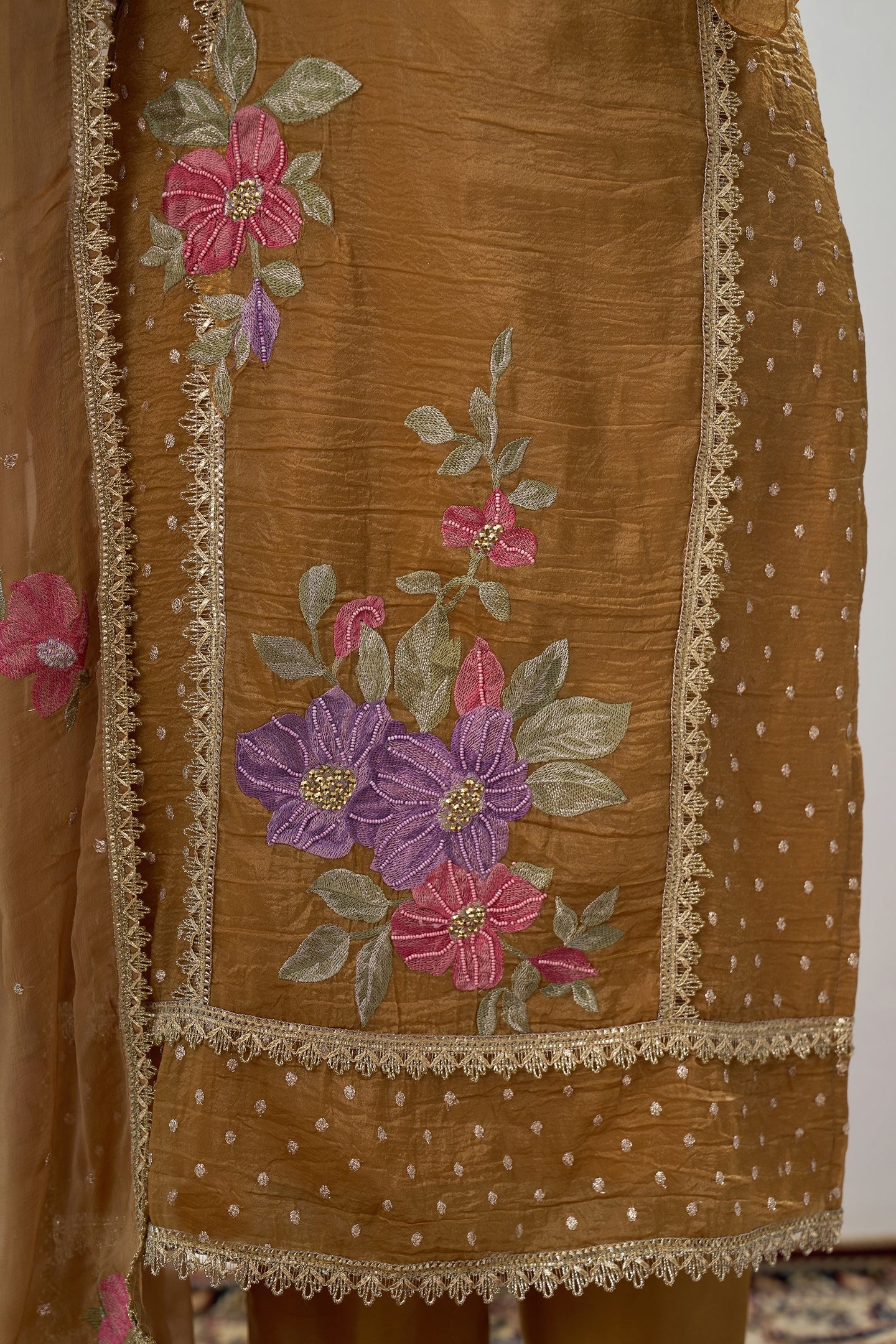 Mustard Crush Silk Straight Suit Kameez With Pant For Indian & Pakistani Wedding Festival - Embroidery Work