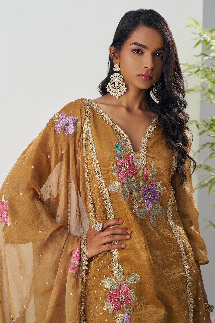 Mustard Crush Silk Straight Suit Kameez With Pant For Indian & Pakistani Wedding Festival - Embroidery Work