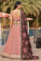 Pink Georgette Lehenga Choli For Indian & Pakistani Wedding Festival - Sequins & Thread Embroidery Work, Zari Work, Dori Work, Embroidery Work, Print Work