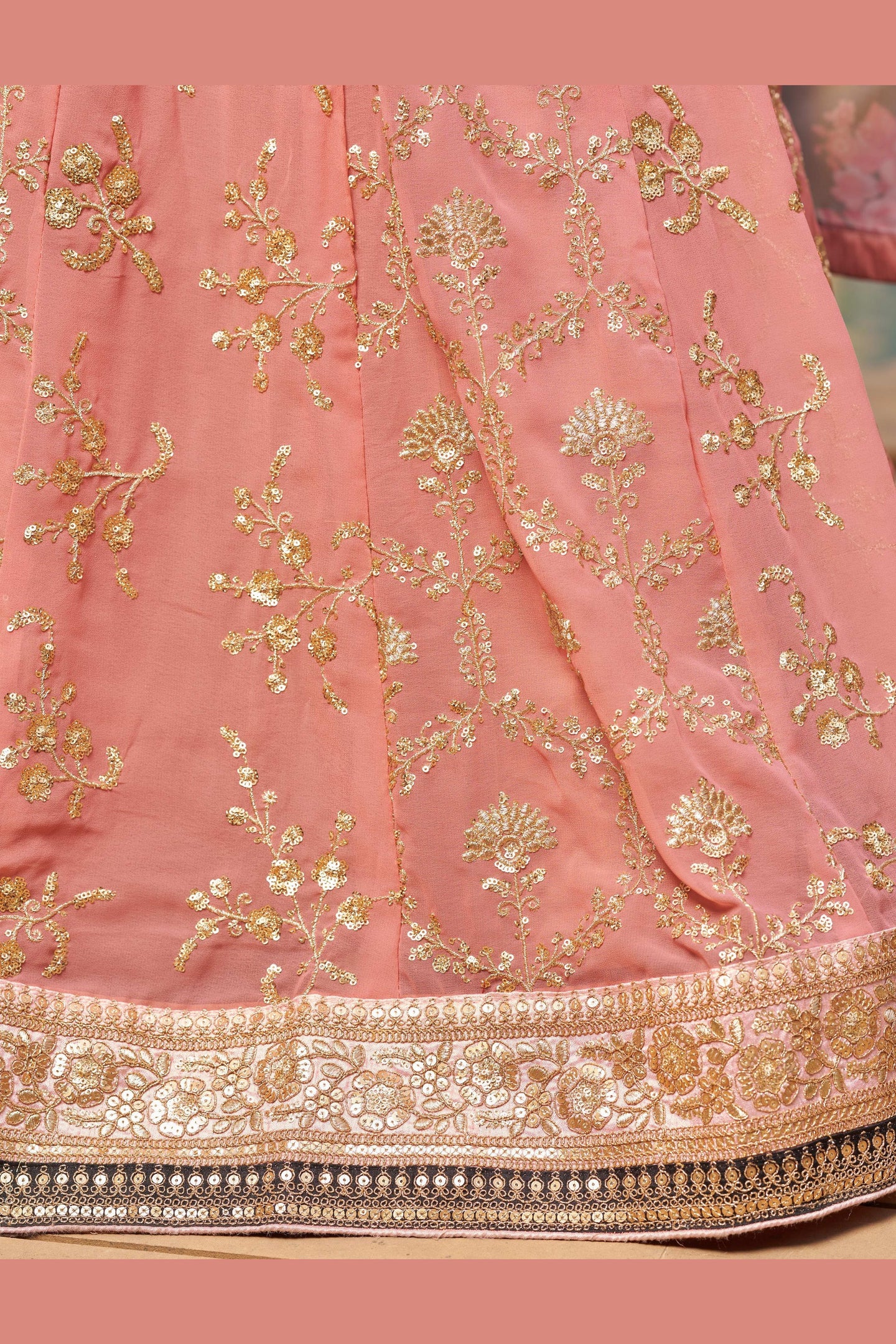 Pink Georgette Lehenga Choli For Indian & Pakistani Wedding Festival - Sequins & Thread Embroidery Work, Zari Work, Dori Work, Embroidery Work, Print Work