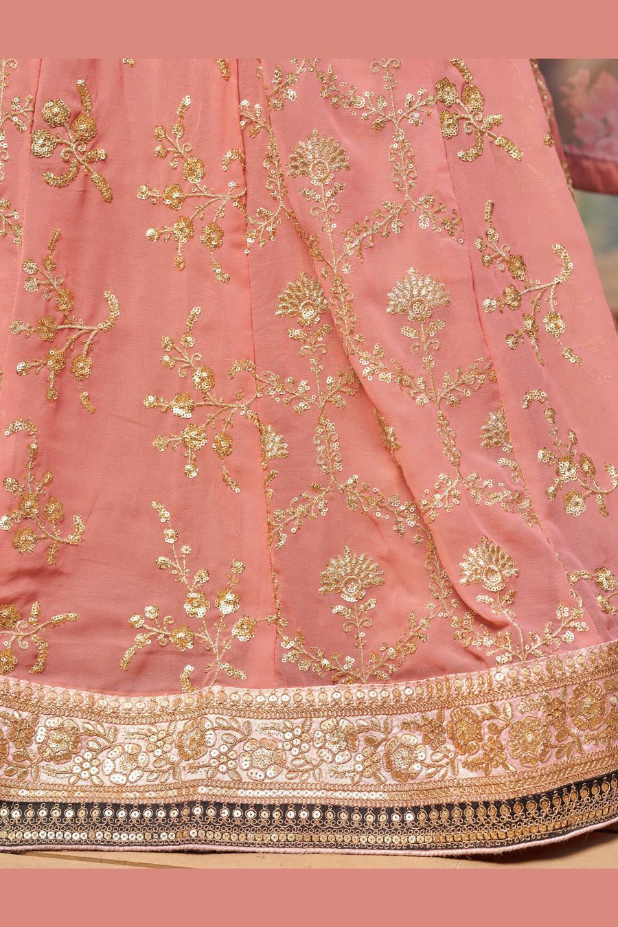 Pink Georgette Lehenga Choli For Indian & Pakistani Wedding Festival - Sequins & Thread Embroidery Work, Zari Work, Dori Work, Embroidery Work, Print Work