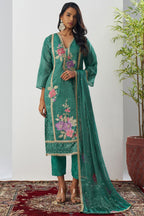Green Crush Silk Straight Suit Kameez With Pant For Indian & Pakistani Wedding Festival - Embroidery Work