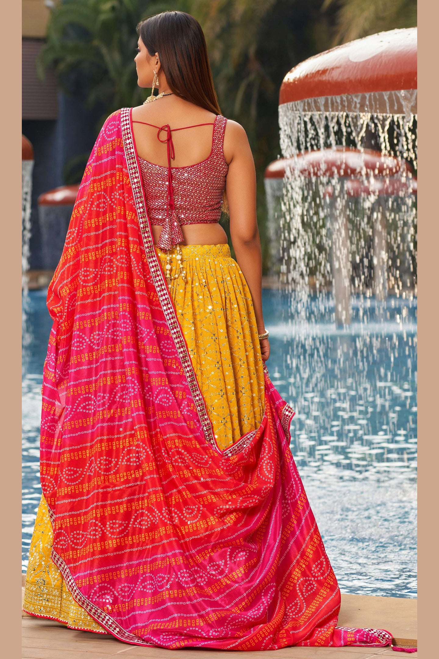 Yellow Georgette Lehenga Choli For Indian & Pakistani Wedding Festival - Sequins & Thread Embroidery Work, Zari Work, Print Work