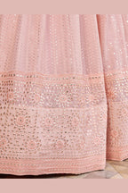 Light Pink Art Silk Lehenga Choli For Indian & Pakistani Wedding Festival - Sequins & Thread Embroidery Work, Zari Work, Embroidery Work, Real Mirror Work