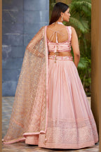 Light Pink Art Silk Lehenga Choli For Indian & Pakistani Wedding Festival - Sequins & Thread Embroidery Work, Zari Work, Embroidery Work, Real Mirror Work