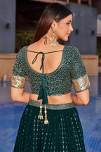 Green Georgette Lehenga Choli For Indian & Pakistani Wedding Festival - Sequins & Thread Embroidery Work