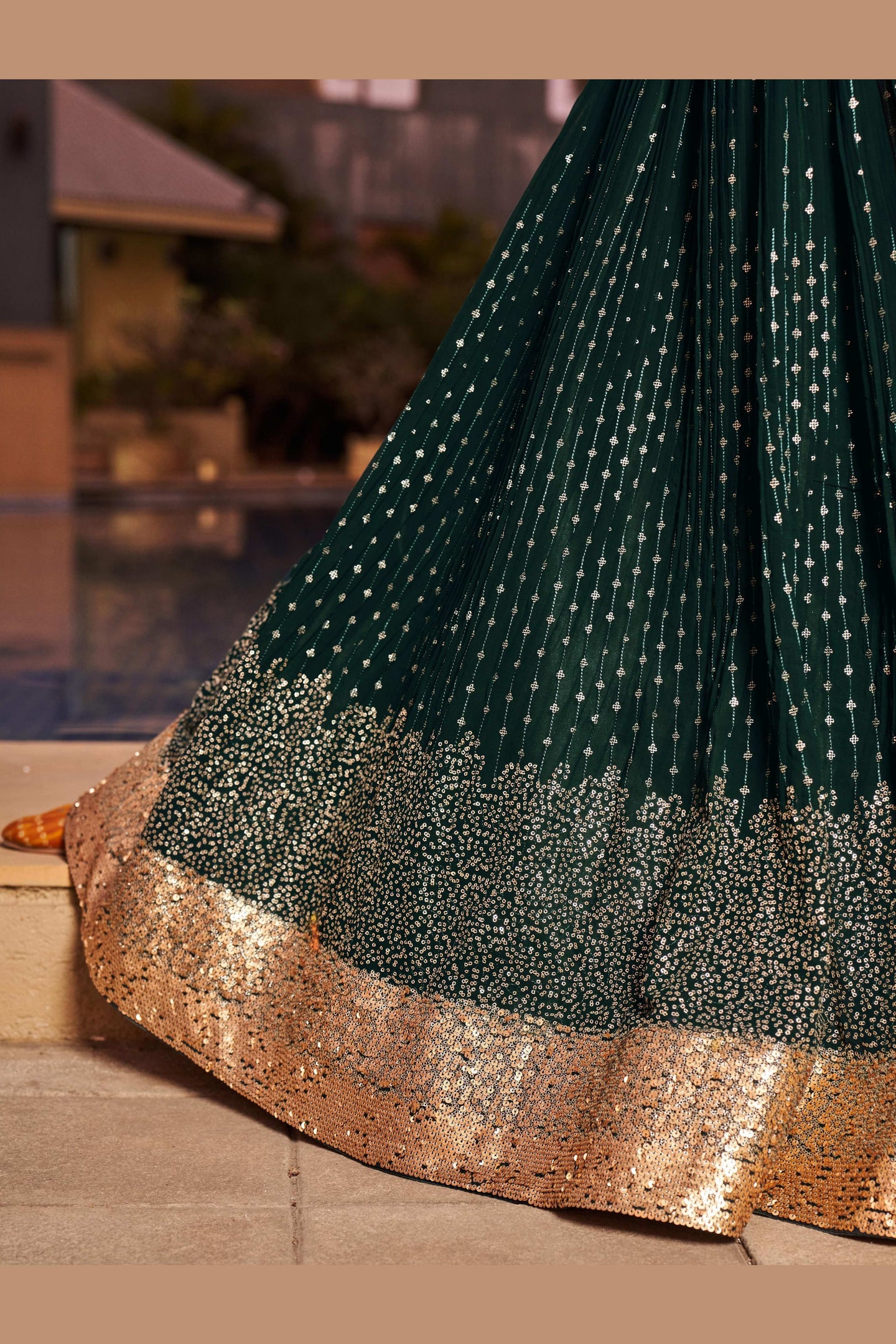 Green Georgette Lehenga Choli For Indian & Pakistani Wedding Festival - Sequins & Thread Embroidery Work