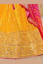 Mustard Art Silk Lehenga Choli For Indian & Pakistani Wedding Festival - Sequins & Thread Embroidery Work, Zari Work, Dori Work, Real Mirror Work, Print Work