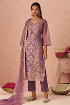 Peach Zari Fancy Fabric Silk Kameez With Pant For Indian & Pakistani Wedding Festival - Thread & Sequins Embroidery Work, Moti Work