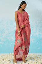 Pinkish Red Crush Fabric Kameez with Pant & Crush Fabric Dupatta For Ladies Indian Festivals & Weddings - Embroidery Work