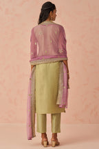 Olive Green Crush Fabric Kameez with Pant & Chiffon Dupatta For Ladies Festivals & Weddings - Embroidery Work