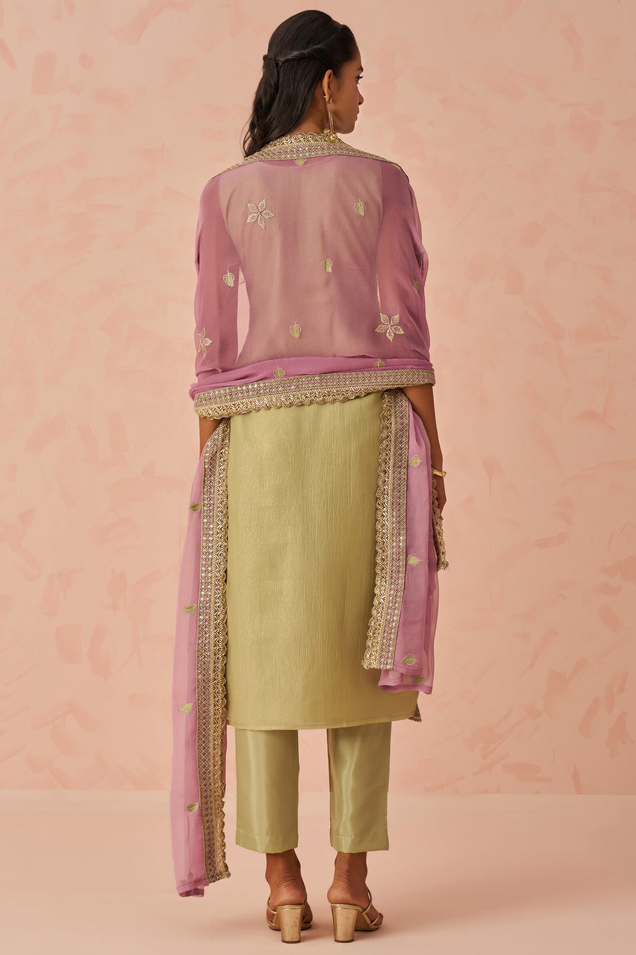 Olive Green Crush Fabric Kameez with Pant & Chiffon Dupatta For Ladies Festivals & Weddings - Embroidery Work