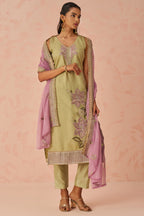 Olive Green Crush Fabric Kameez with Pant & Chiffon Dupatta For Ladies Festivals & Weddings - Embroidery Work