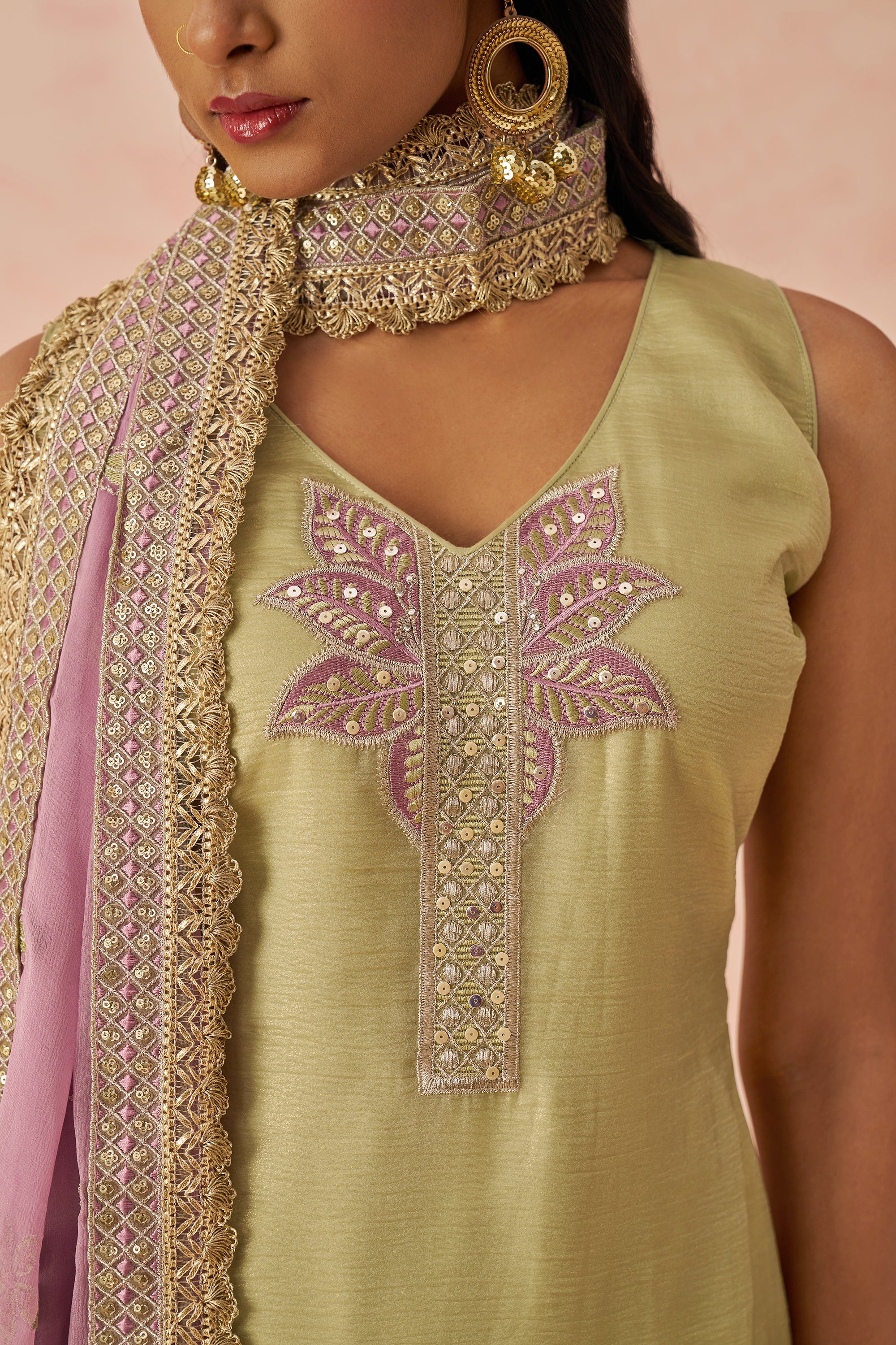 Olive Green Crush Fabric Kameez with Pant & Chiffon Dupatta For Ladies Festivals & Weddings - Embroidery Work