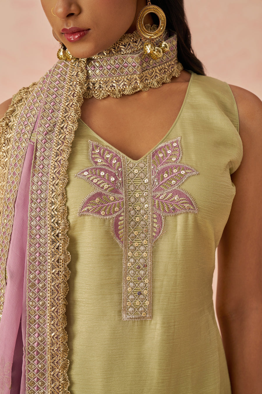 Olive Green Crush Fabric Kameez with Pant & Chiffon Dupatta For Ladies Festivals & Weddings - Embroidery Work