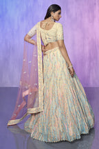 Off White Pakistani Organza Lehenga Choli For Indian Festivals & Weddings - Embroidery Work,
