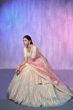Off White Pakistani Organza Lehenga Choli For Indian Festivals & Weddings - Embroidery Work,