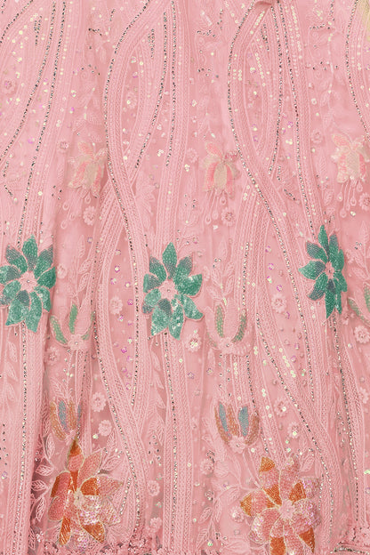 Peach Pakistani Net Lehenga Choli For Indian Festivals & Weddings - Embroidery Work,