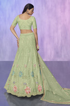 Green Pakistani Net Lehenga Choli For Indian Festivals & Weddings - Embroidery Work,