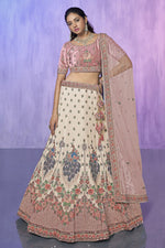 White  Velvet Lehenga Choli For Indian Festivals & Weddings - Embroidery Work,