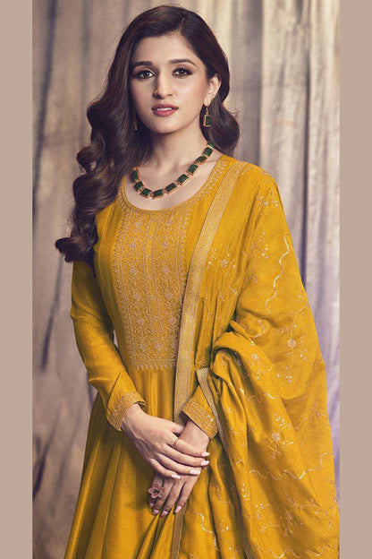 Yellow Georgette Silk Anarkali Suit For Indian Festivals & Pakistani Weddings Dress - Embroidery Work