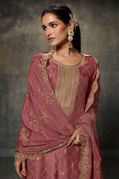 Rose Gold Viscose Kameez with Pant For Indian Suit Festivals & Pakistani Weddings - Embroidery Work