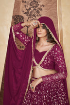 Pink Georgette Lehenga Choli For Indian Festivals & Weddings - Thread Embroidery Work, Foil Mirror Work