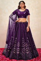 Dark Purple Silk Lehenga Choli For Indian Festivals & Pakistani Weddings Dress - Thread Embroidery Work, Sequence Embroidery Work