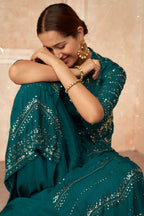 Teal Pakistani Georgette Anarkali Suits For Indian Festivals & Weddings - Embroidery Work