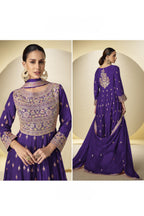 Purple Chinon Silk Kameez With Pant For Indian & Pakistani Wedding Festival - Sequins & Thread Embroidery Work