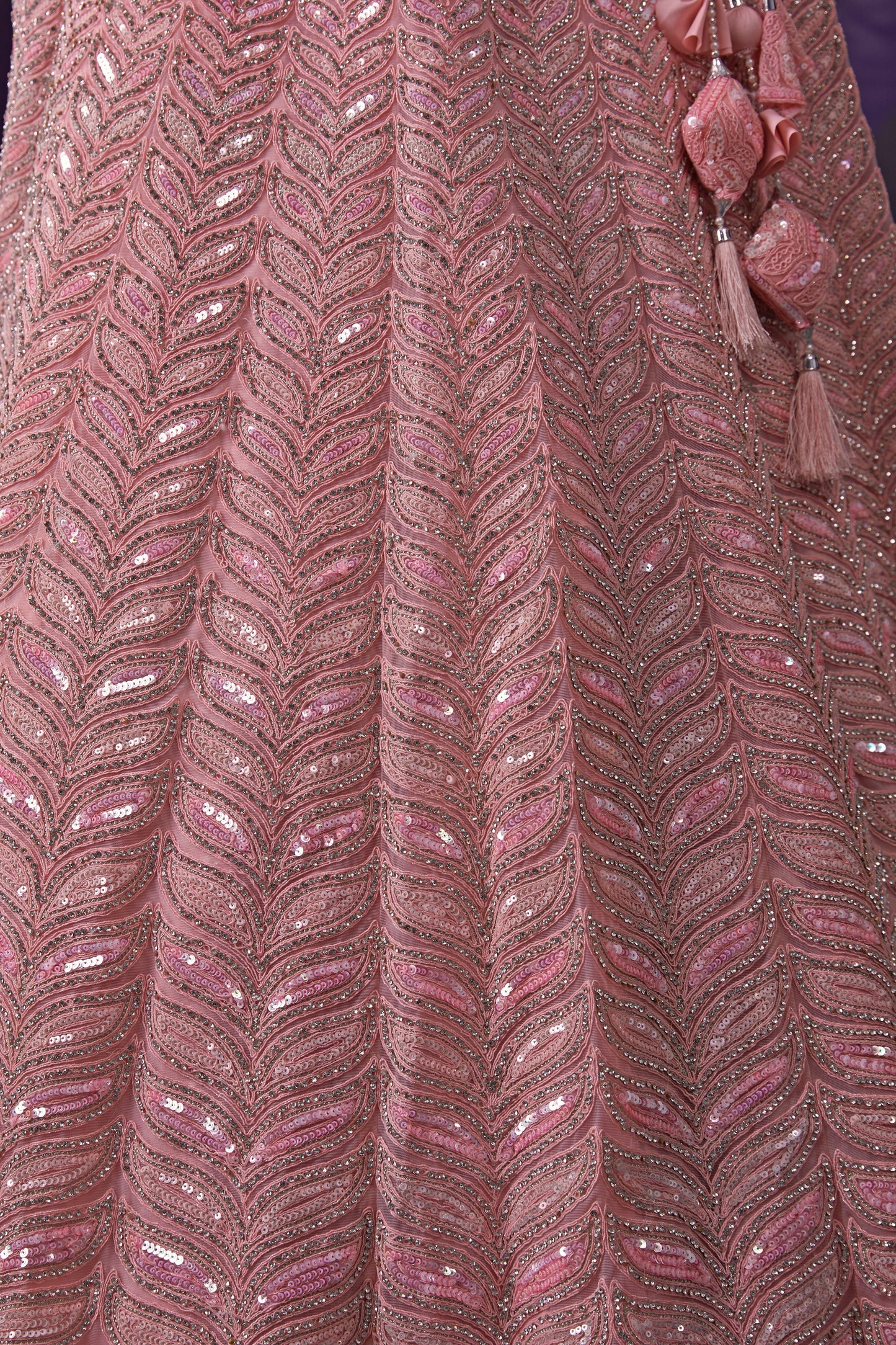 Pink Net Lehenga Choli For Indian Festivals & Weddings - Sequence Embroidery Work, Zarkan Work, Dori Work