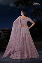 Light Purple Net Lehenga Choli For Indian Festivals & Weddings - Sequence Embroidery Work, Dori Work, Zarkan Work, Thread Embroidery Work