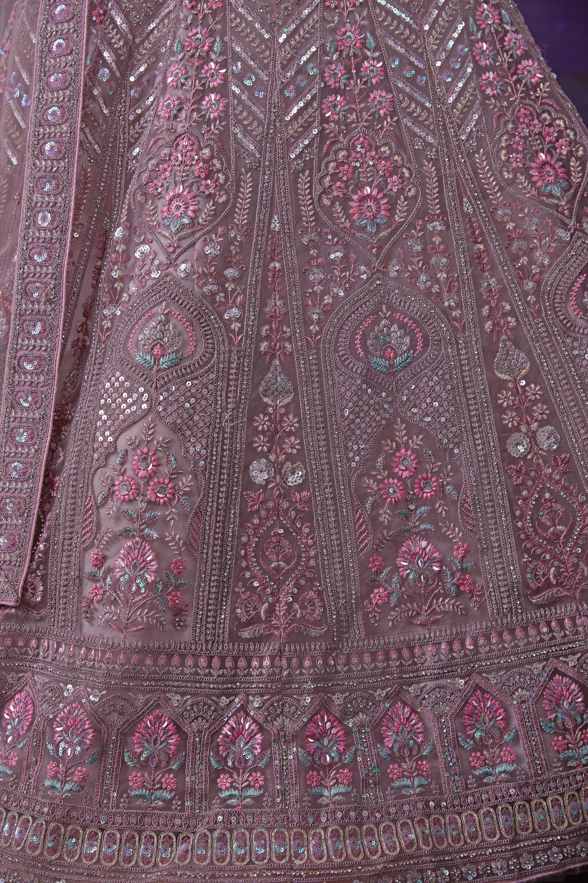 Light Purple Net Lehenga Choli For Indian Festivals & Weddings - Sequence Embroidery Work, Dori Work, Zarkan Work, Thread Embroidery Work