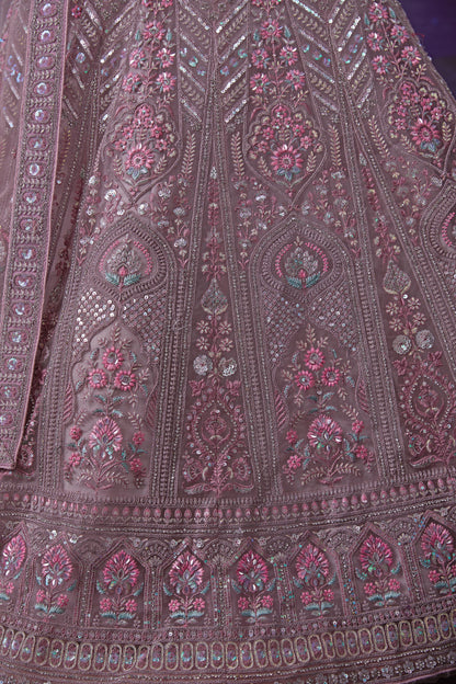 Light Purple Net Lehenga Choli For Indian Festivals & Weddings - Sequence Embroidery Work, Dori Work, Zarkan Work, Thread Embroidery Work