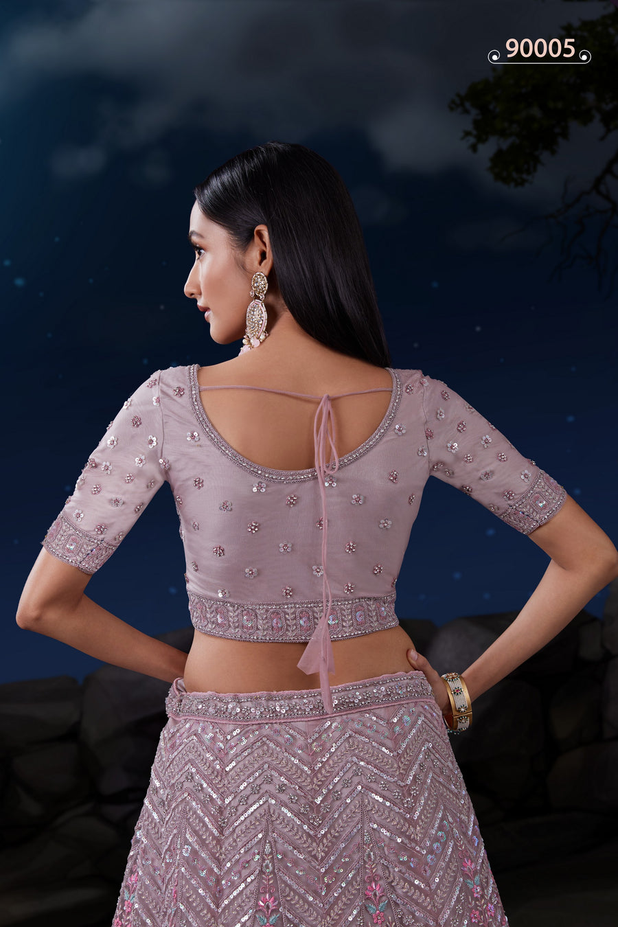 Light Purple Net Lehenga Choli For Indian Festivals & Weddings - Sequence Embroidery Work, Dori Work, Zarkan Work, Thread Embroidery Work