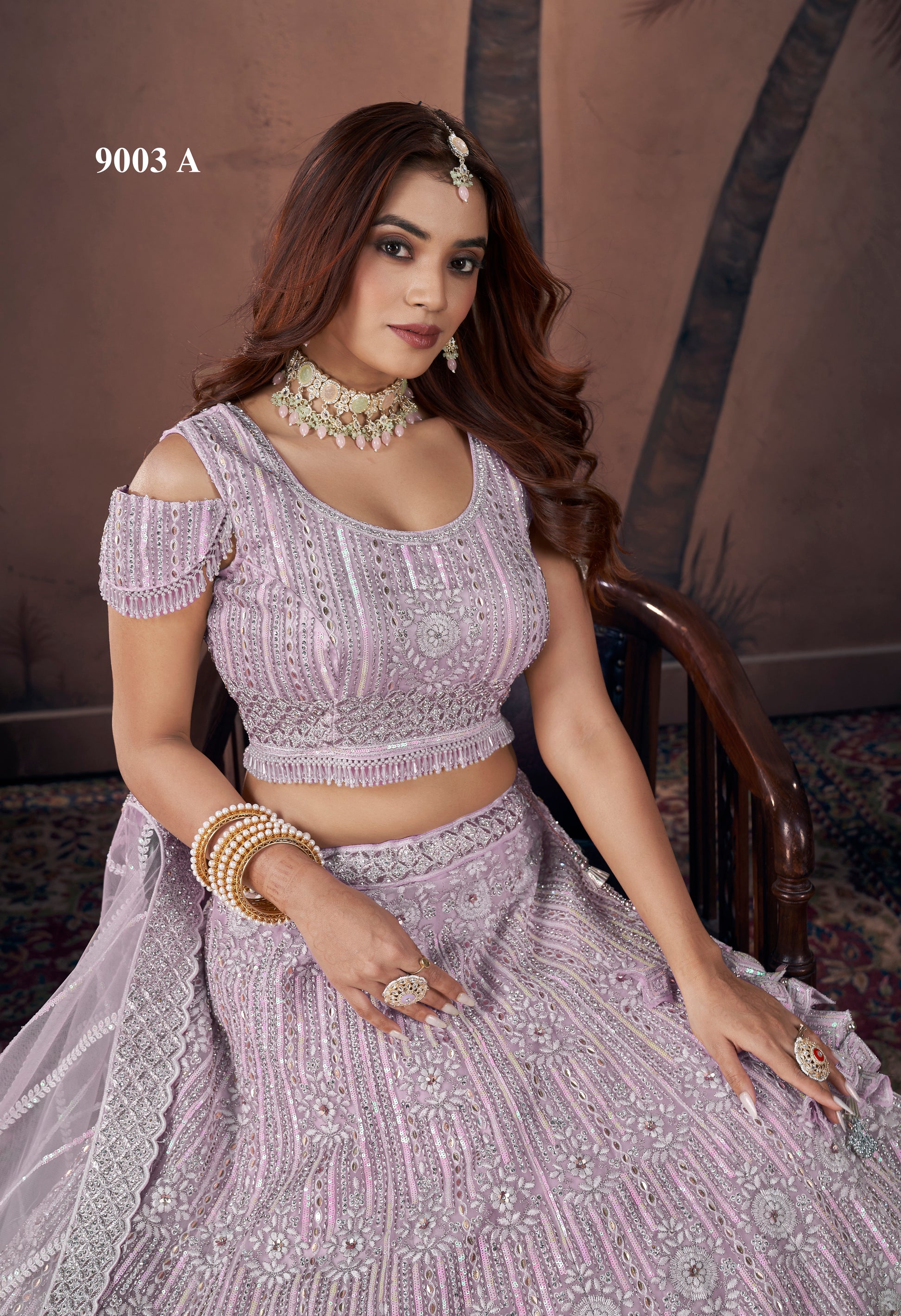 Light Purple Net Lehenga Choli For Indian Festivals & Wedding - Zarkan Work, Sequence Embroidery Work, Khatli Work