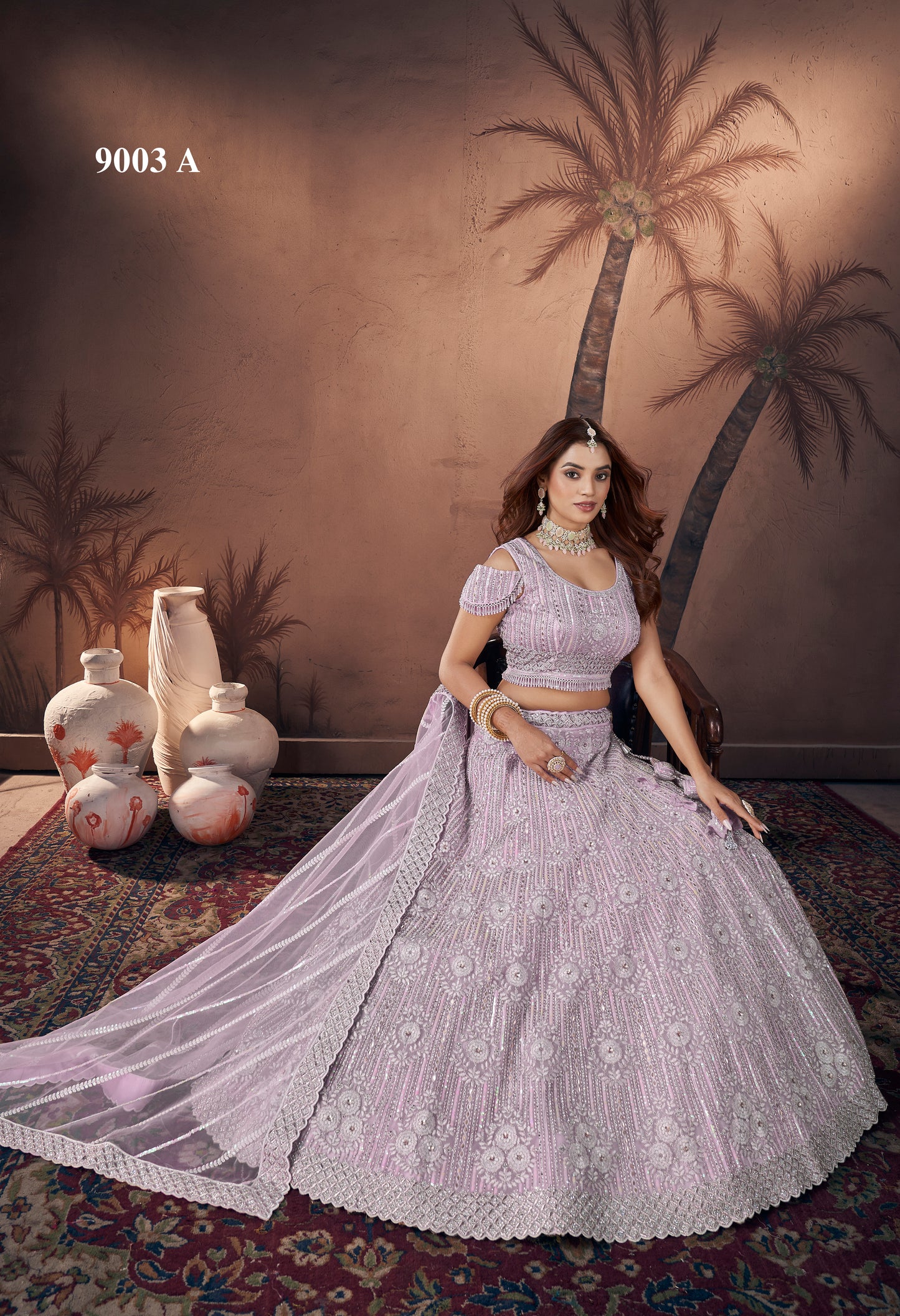 Light Purple Net Lehenga Choli For Indian Festivals & Wedding - Zarkan Work, Sequence Embroidery Work, Khatli Work